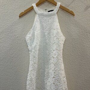 White Lulus crochet lace halter top dress